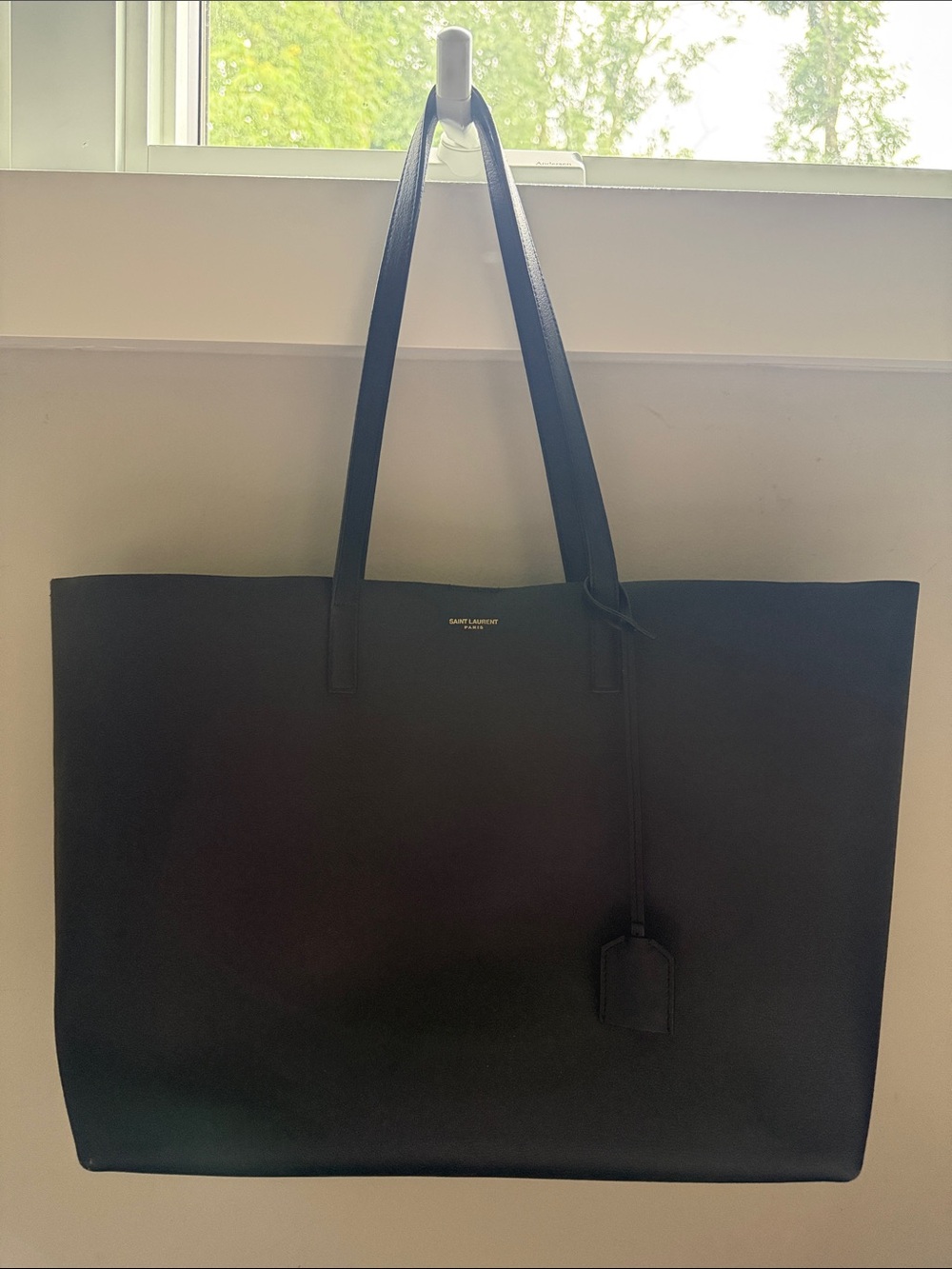 Saint Laurent Black Leather Large Tote with Luggage Tag